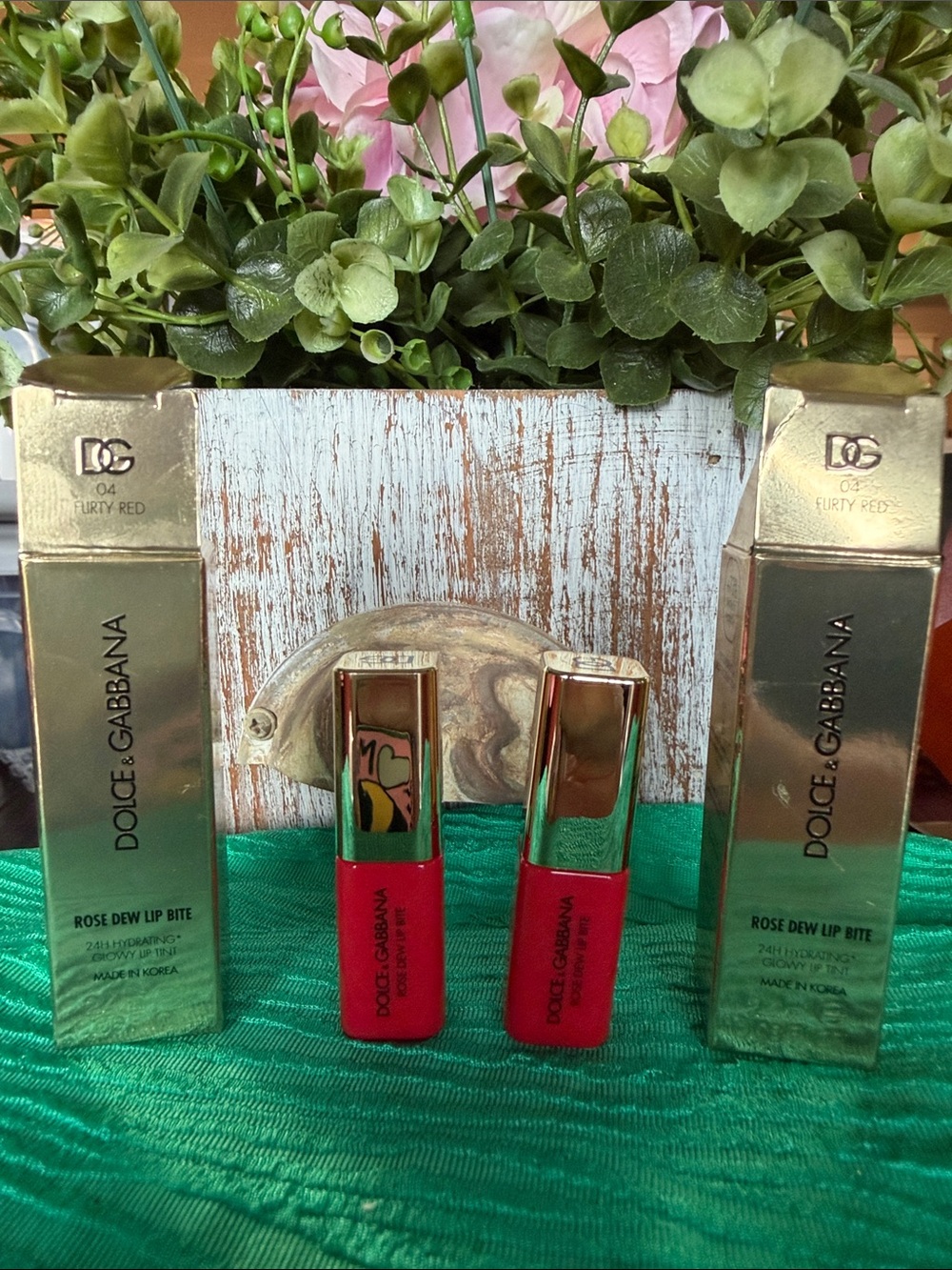 2 Dolce & Gabbana Rose Dew Lip Bite Hydrating Lip Tints-  Flirty Red TINT MINI